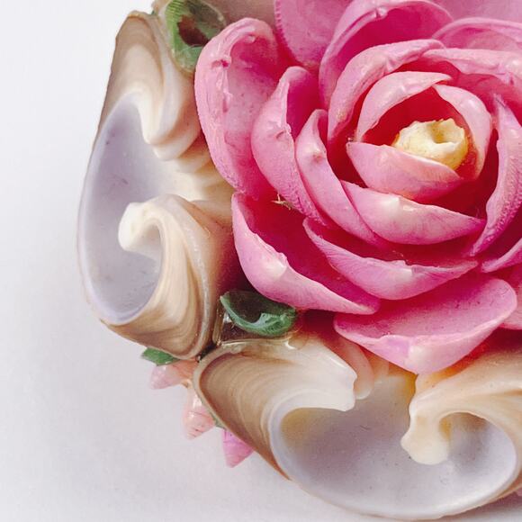 Vintage 50s Shell Brooch Layered Pink Floral Mid Century Tropical Beach Jewelry - Picture 7 of 10